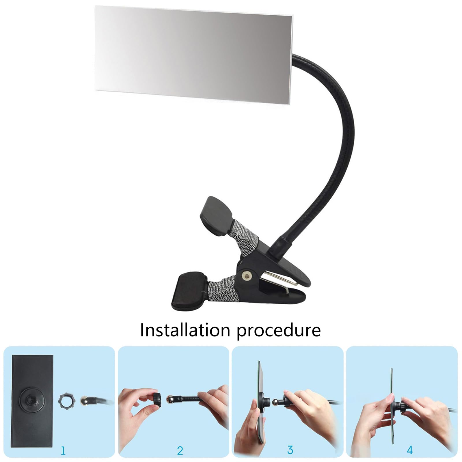 Diseño rectangular y redondo de seguridad ajustable con clip flexible para escritorio o cubículos. Vista trasera
