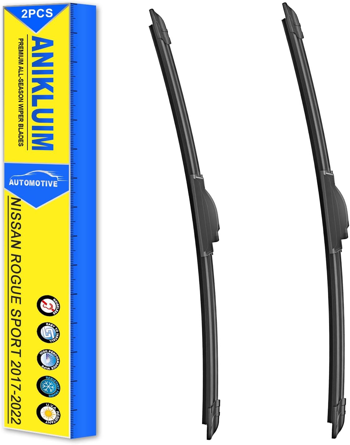 ANIKLUIM® 28" + 18" Windshield Wiper Blades for Nissan Quest 2004-2009 Rogue Sport 2017-2022 | All-Season Rubber Wipers Replacement | J-Hook Easy Snap-On Installation (2 Pack)