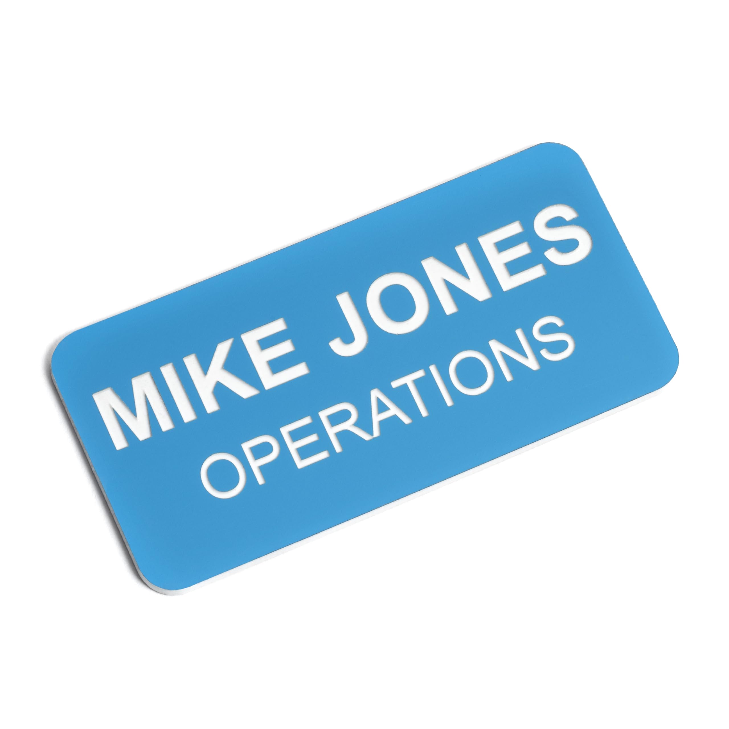 Custom Engraved Name Tag Badges – Personalized Identification with Pin or Magnetic Backing, 1.5 Inch x 3 Inches, Sky Blue/White