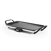 Tristar Table Grill Slim M – Piastra di cottura con ampia superficie di 46 x 26 cm – Termostato regolabile – Manici rimovibili – Rivestimento antiaderente – Facile da pulire – BP-2667