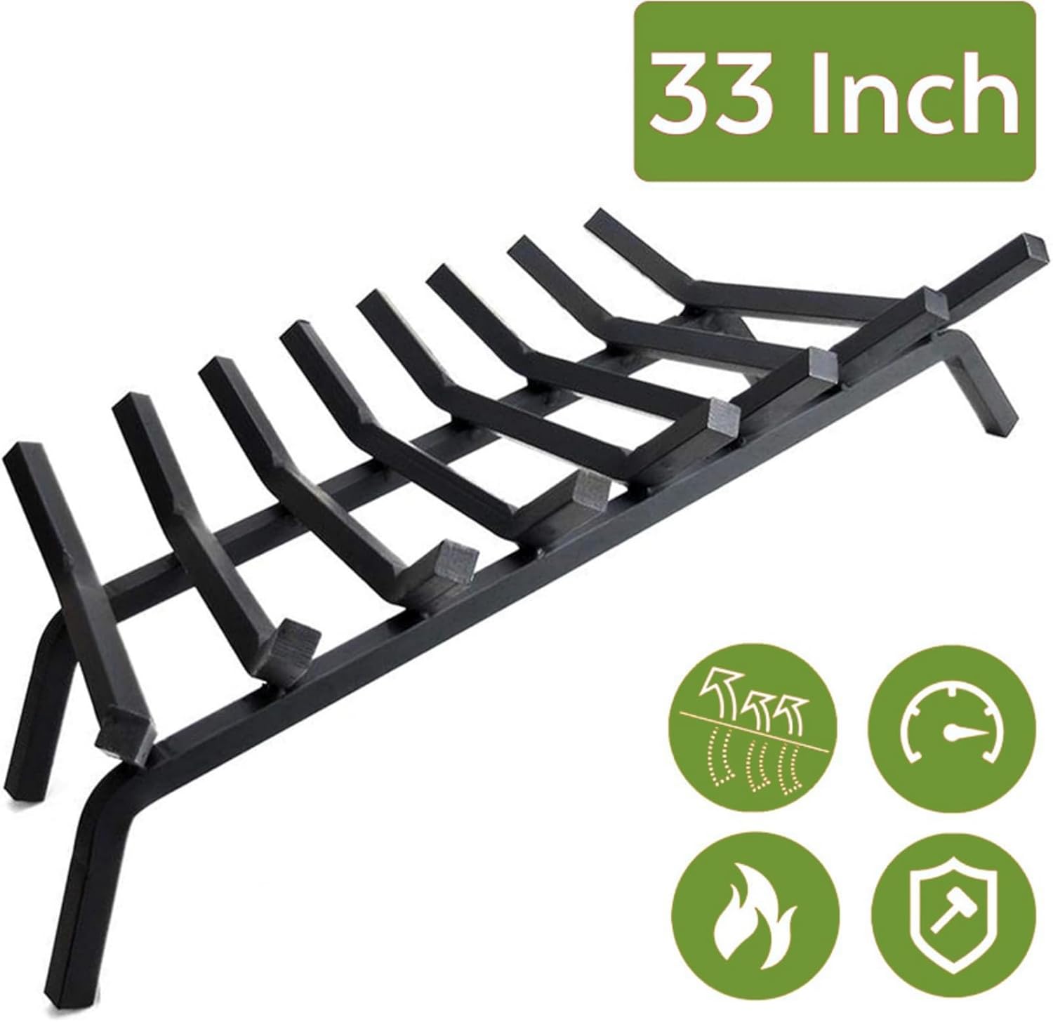 Fireplace Grate,Fireplace Log Holder,Heavy Duty Solid Cast Iron FIrewood Log Burning Rack for Inside The Fireplace Accessories Outood Fire Pit Kindling Fireplace Tools (33 inch)