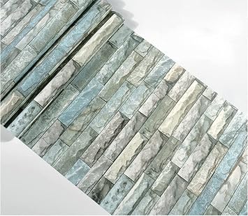 Q QIHANG 1.73 W x 32.8L Imitation Marble Blue Brick Texture Modern Stone Bedroom TV Background PVC Non-Pasted Wallpaper