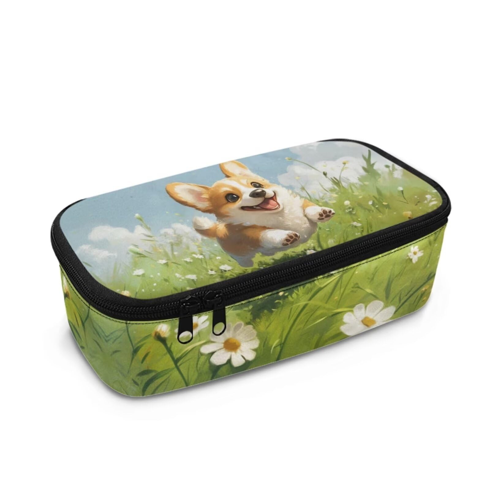 COEQINE Cute Corgi Dog Pencil Case for Boys 8 Age Large Capacity Pen Case Bag with Handles Big Capacity Pencil Case Bag with Zipper for Back to School — image 1