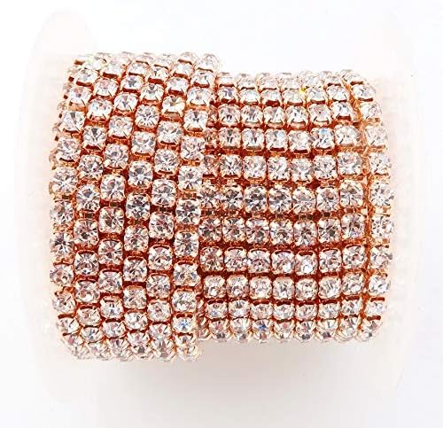 DS-07531 10yards/roll Champagne Gold Metal Claw 5 Sizes Clear Glass Crystal Rhinestone Chain Sew On Glue On for Dress Shoes Bags DIY Trim - (Size: SS6 2mm/ Q'ty: 2yards)
