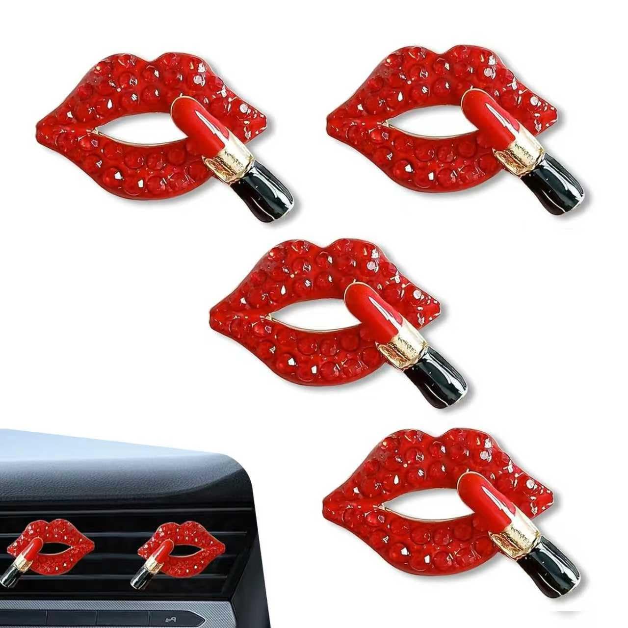 Teybouk 4 PCS Lip Air Vent Clips, Bling Car Vent Accessories, Women Auto Decorations, Universal for Most Cars, Trucks, SUVs (Red)