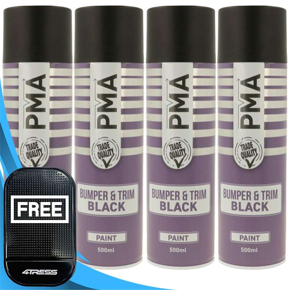 4x PMA Car BLACK Plastic Bumper & Trim Spray Paint 500ml Cans Fast Dry PA1034+CP