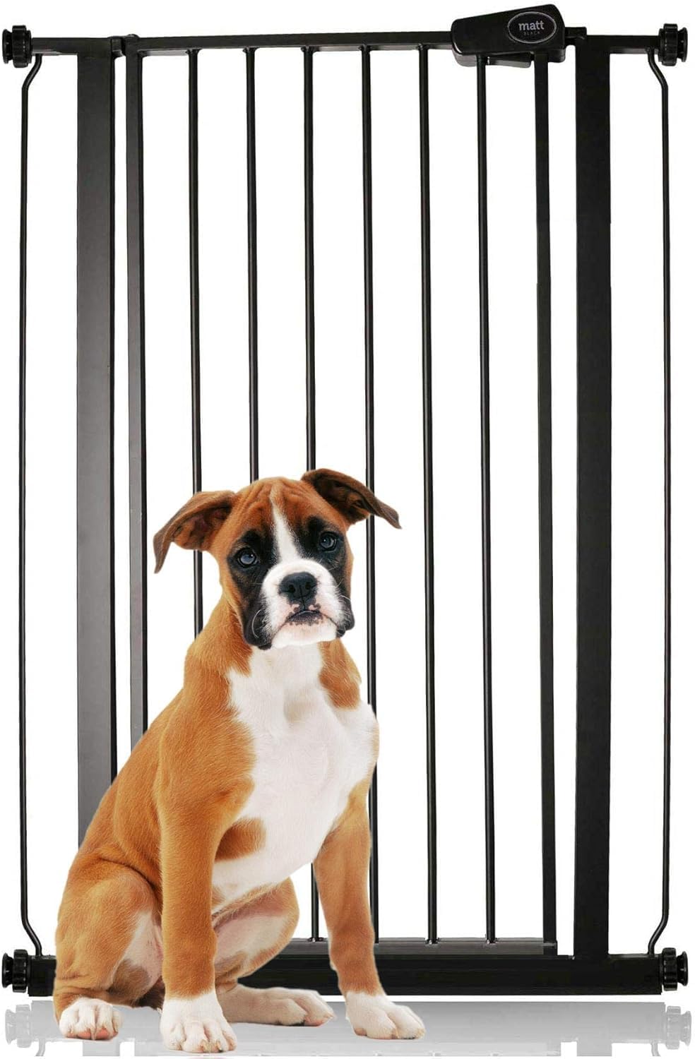 Bettacare Puerta para Mascotas Premium Alta Instalada a Presión, 75cm - 83cm, Negro Mate, Alta de 104cm de Altura, Puerta de Escalera con Ajuste a presión para Perro, Barrera de Seguridad