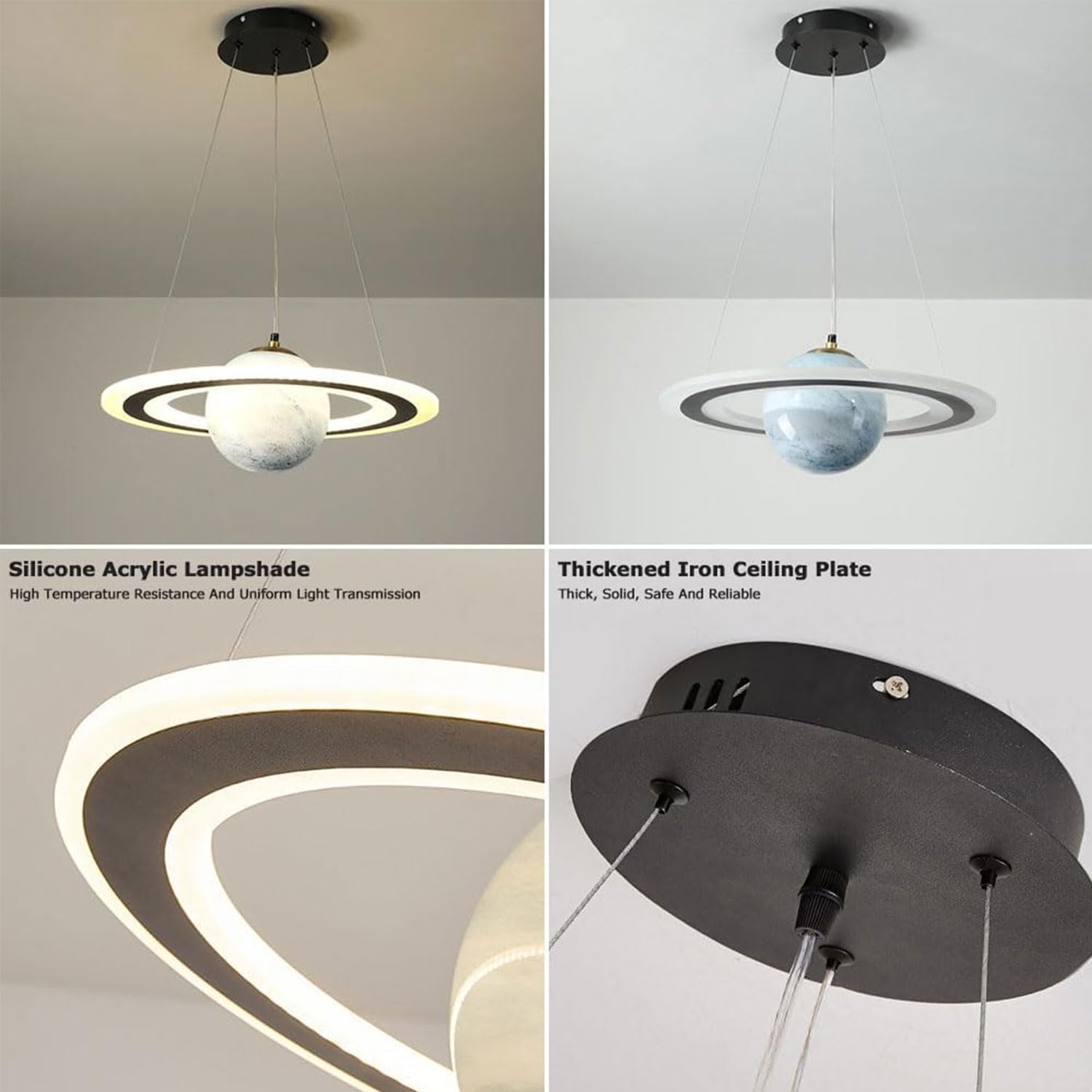 Suspensions Planètes pour chambre d'enfant, lustre d'intérieur moderne en acrylique, réglable, culot E27, avec abat-jour rond en verre, pour salon, chambre d'enfant