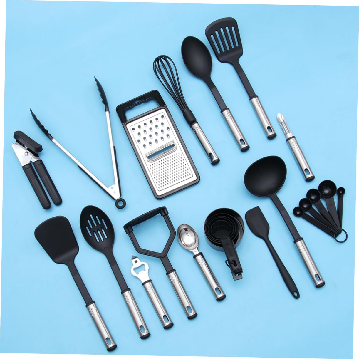 Set in Acciaio Inox Antiaderenti 24 Pezzi Utensili da Cucina | Pentole Non-stick, Uso Domestico e Forno, Strumenti Lunghi e Resistenti al Calore