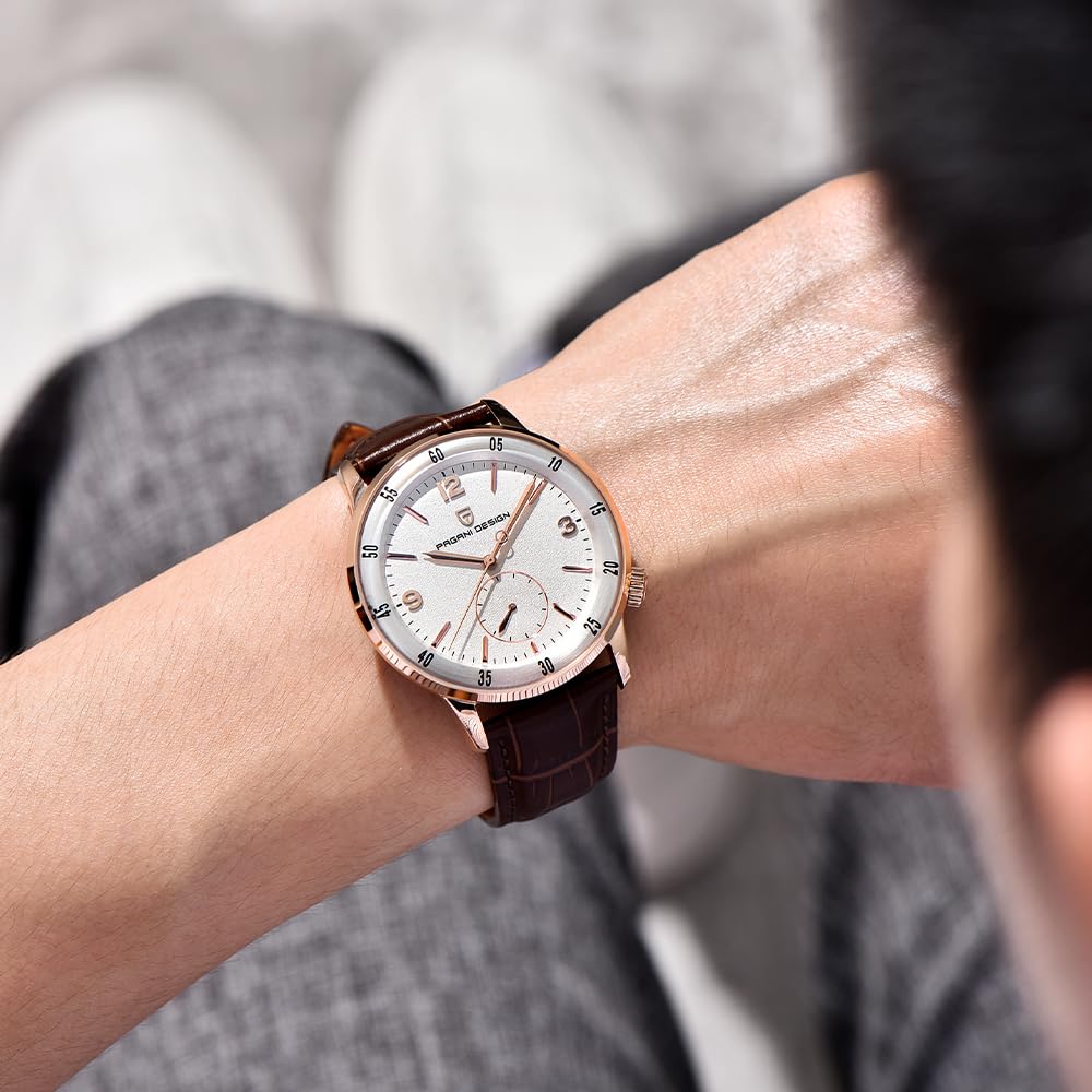 Pagani Design 1790 Herren Armbanduhr, 42mm Automatische Mechanische Uhren, 100M wasserdichte Luxus Armbanduhr für Männer,Leicht ablesbares großes Zifferblatt Leder Armband Uhr