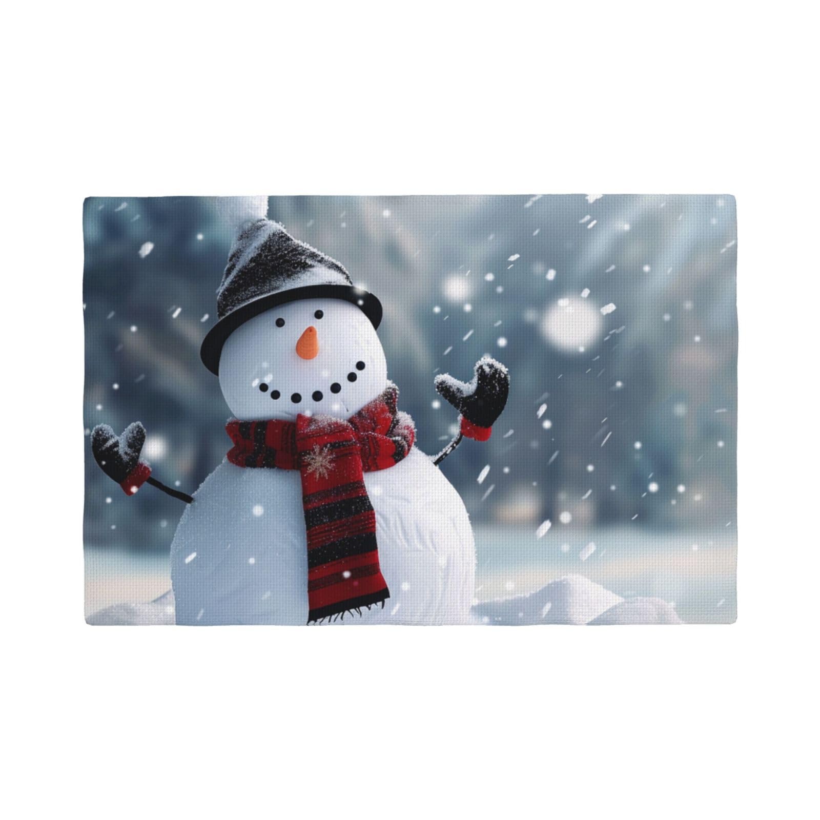 Christmas Happy Snowman Print Placemats Set, Heat Resistant Washable Placemat 12x18in Table Mats for Party Kitchen Dining Table Decoration Indoor Outdoor, Four Pieces