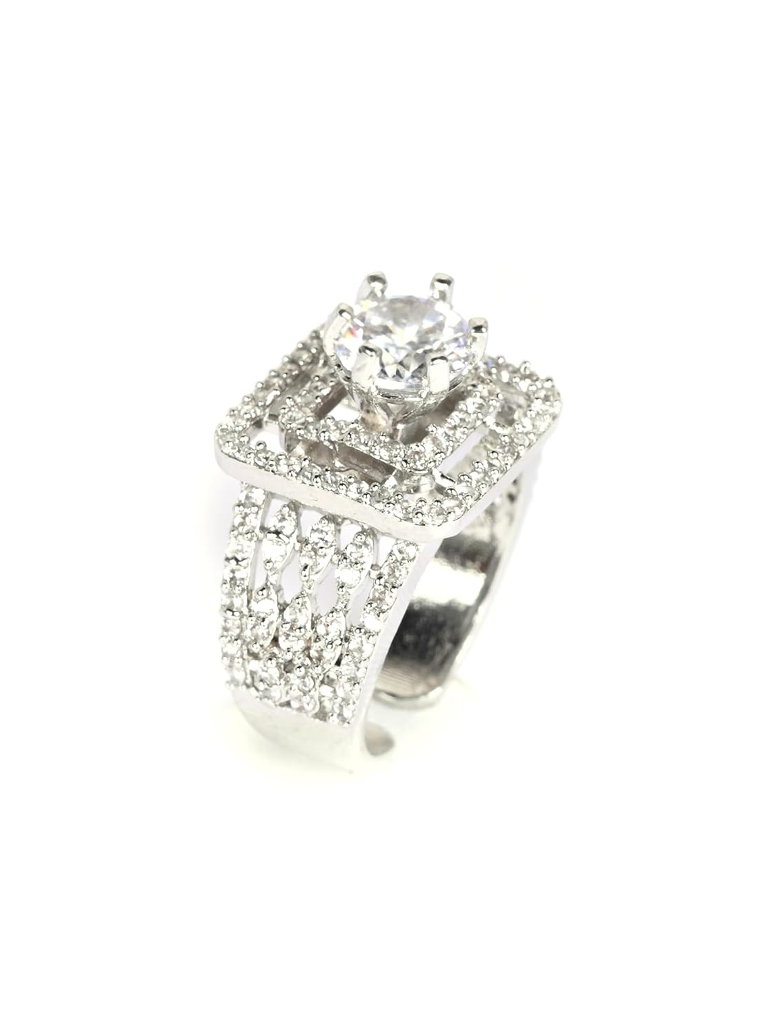 Buy Jewellity American Diamond Cocktail Ring, Broad Square Shape Solitaire Ring For Girls RA