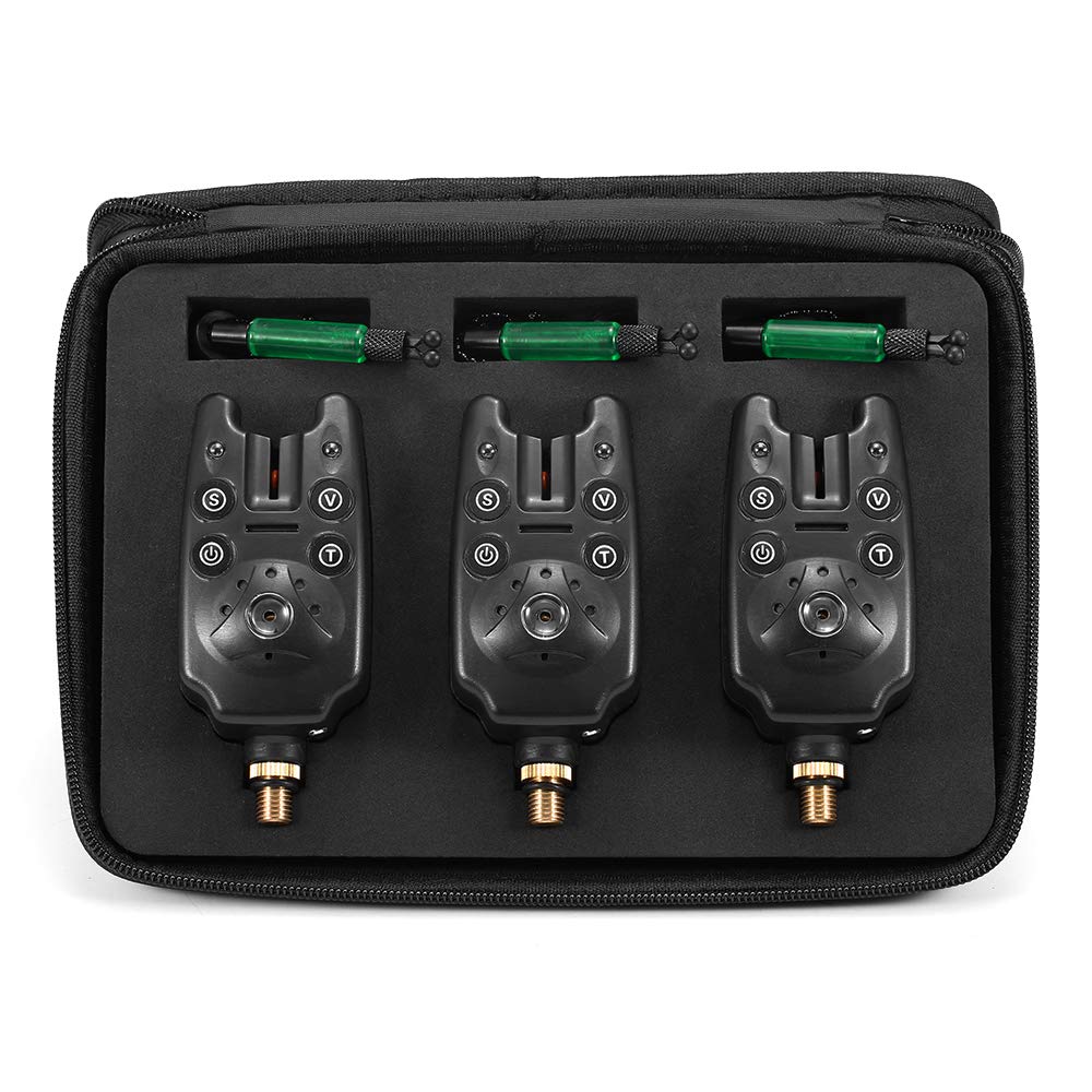 Set di Allarmi Morso Digitale e Oscillatori Allarme a Catena Attrezzatura da Pesca con Indicatore LED Scatola Stoccaggio per la Notturna