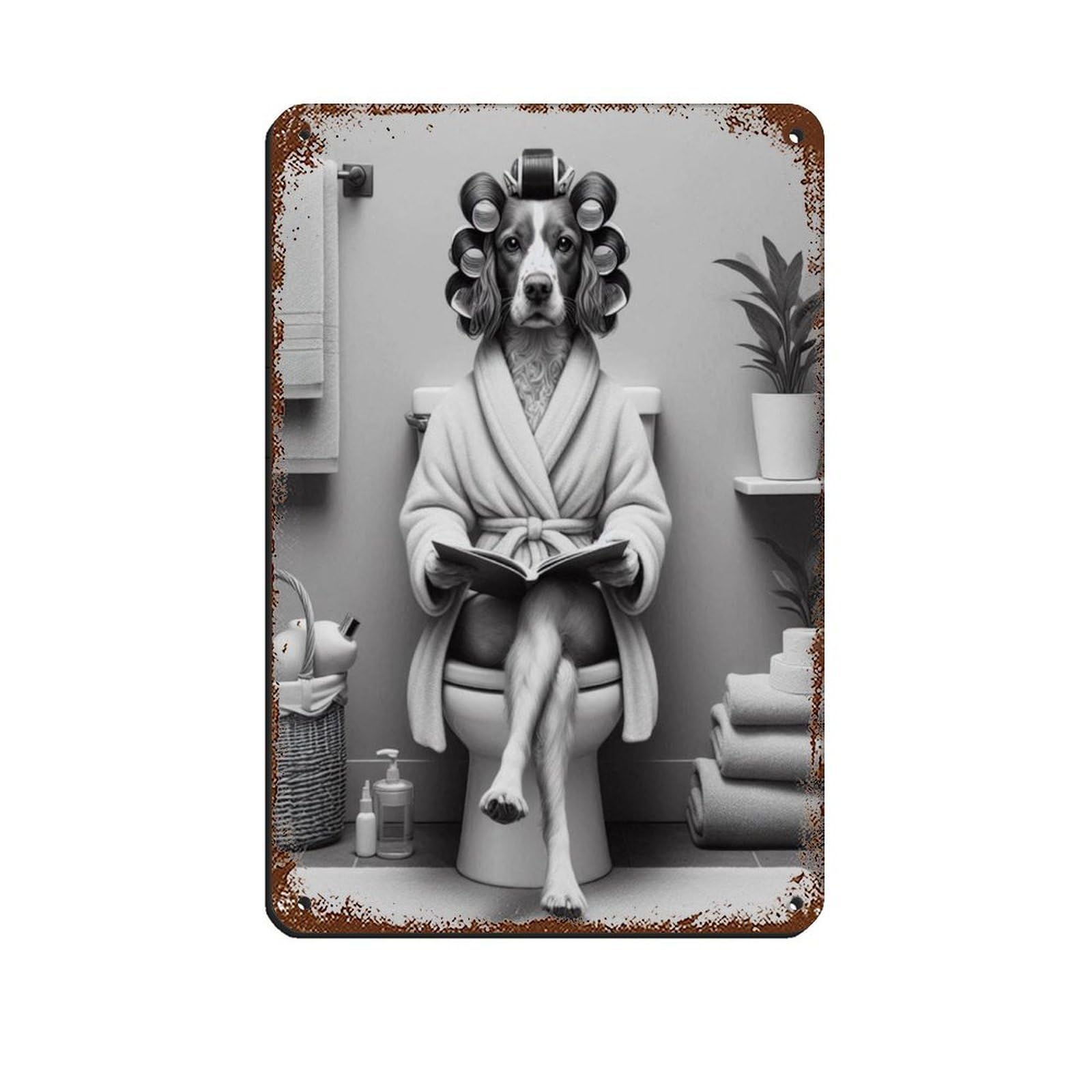 Brittany Spaniel Dog Bathroom Art (2) Retro Poster Metal Tin Sign Chic Art Retro Iron Painting Bar People Cave Cafe Family Garage Poster Wall Decoration 8x12inch(20x30cm)