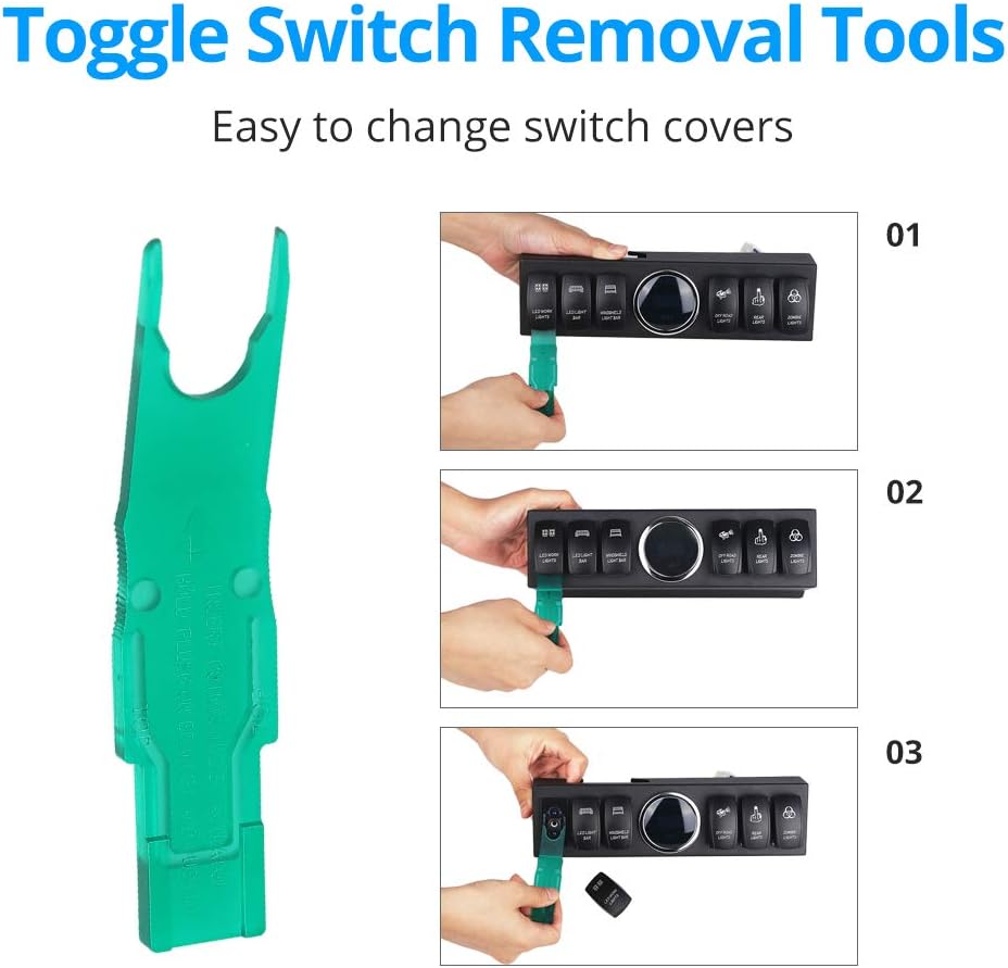 WATERWICH 6-Switch Pod Toggle Switch Panel Kit with Covers & Clip Remover for Jeep Wrangler (Green)
