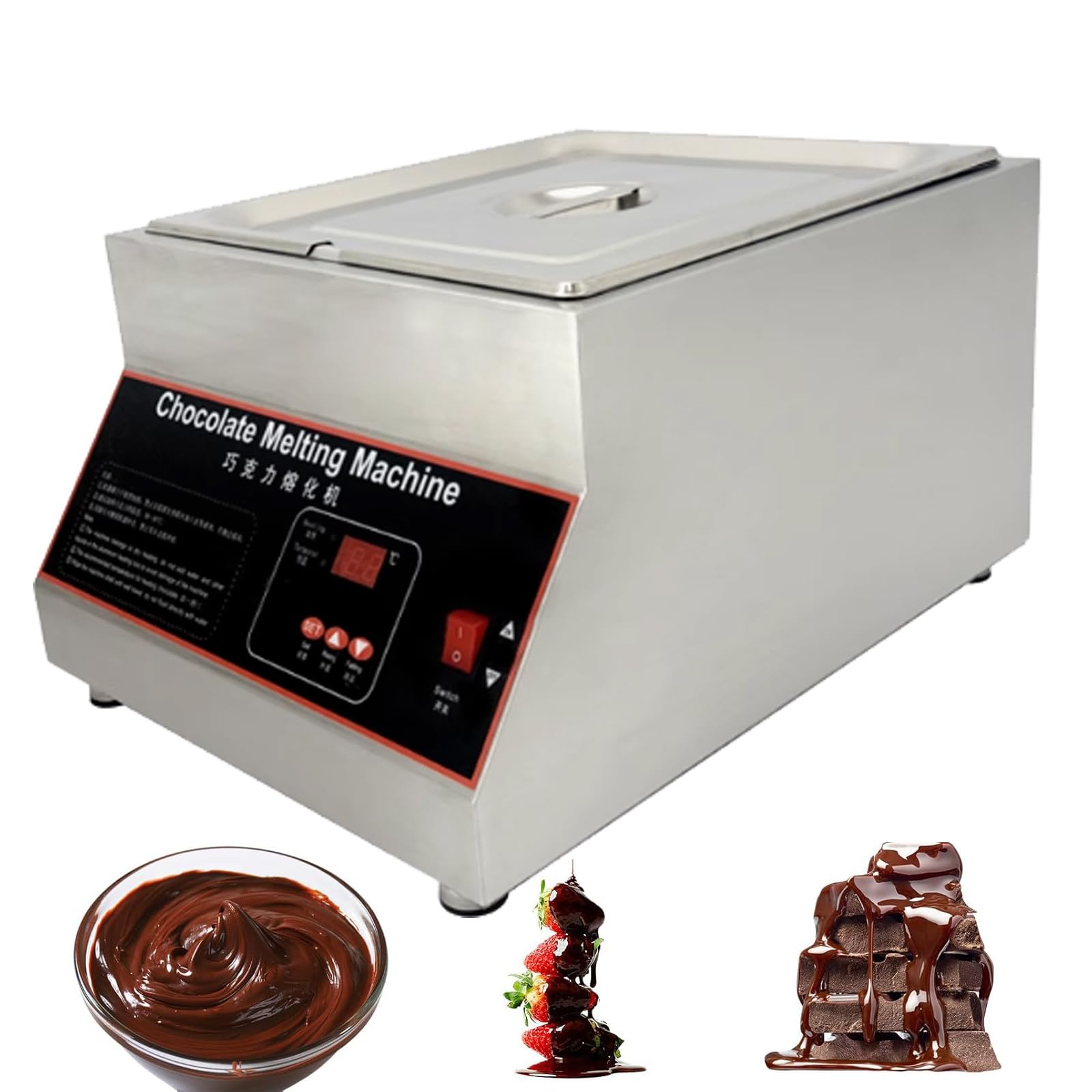 Tempéreuse à Chocolat Commerciale 500 W Bain-Marie électrique pour Chocolat Fondoir à Chocolat Température Réglable 0-95 ℃ en INOX Alimentaire pour Chauffer Beurre Crème Lait,1tank