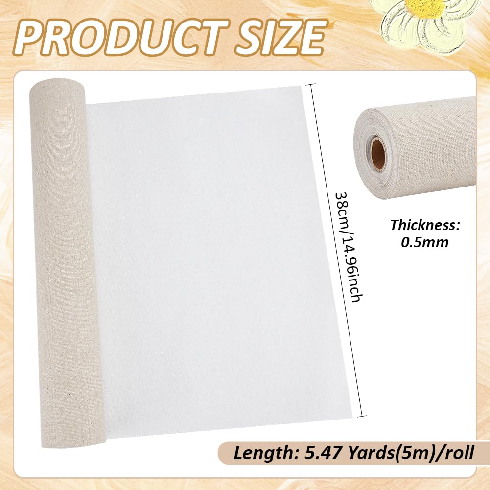 BENECREAT Rollo de Lona de Lino de 5 m X 38cm, Lienzo Artístico de Grano Medio Enyesado para Pintura Artística con Yeso, Pintura Al Óleo, Decoración de Fondo, 0.5mm de Espesor
