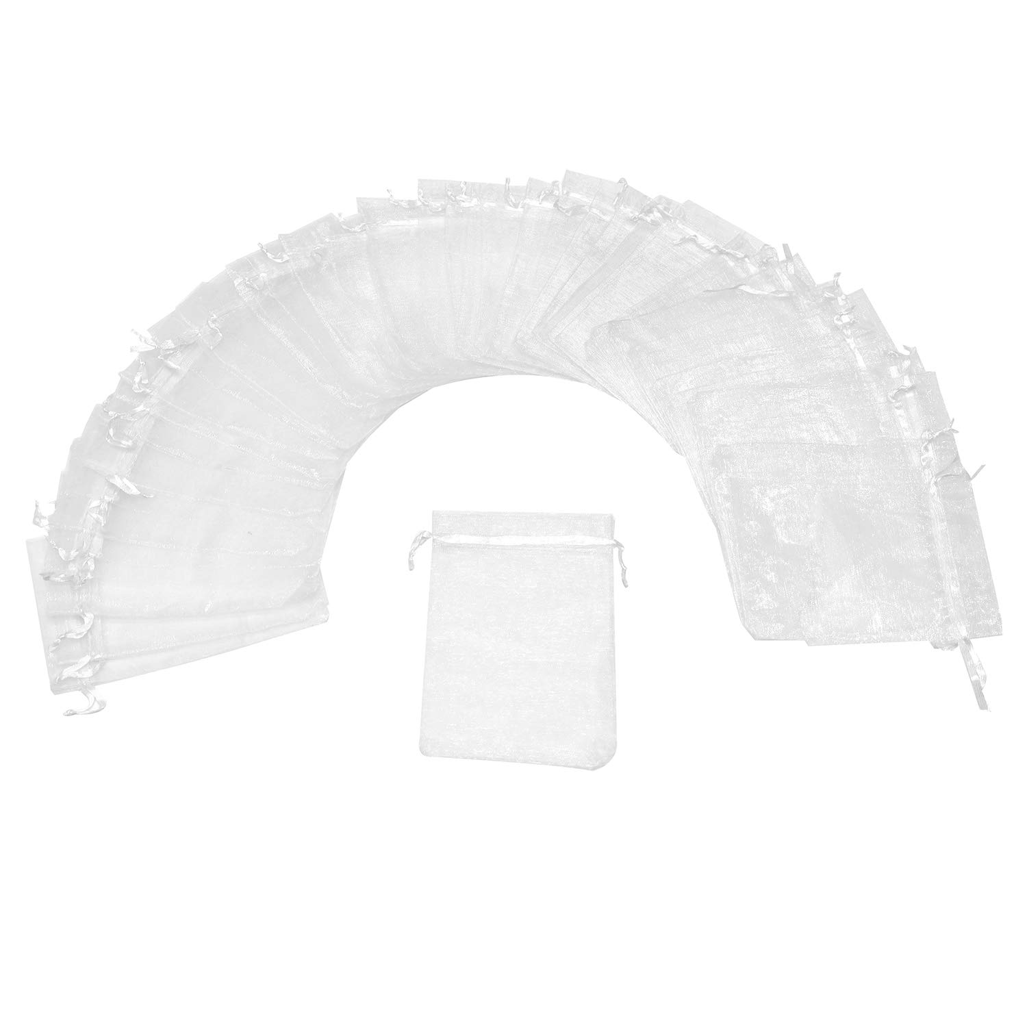 100 Pcs White Organza Gift Bags 3.5x4.5 Inch - Drawstring Jewelry Candy Favor Bags For Weddings & Parties - View #4
