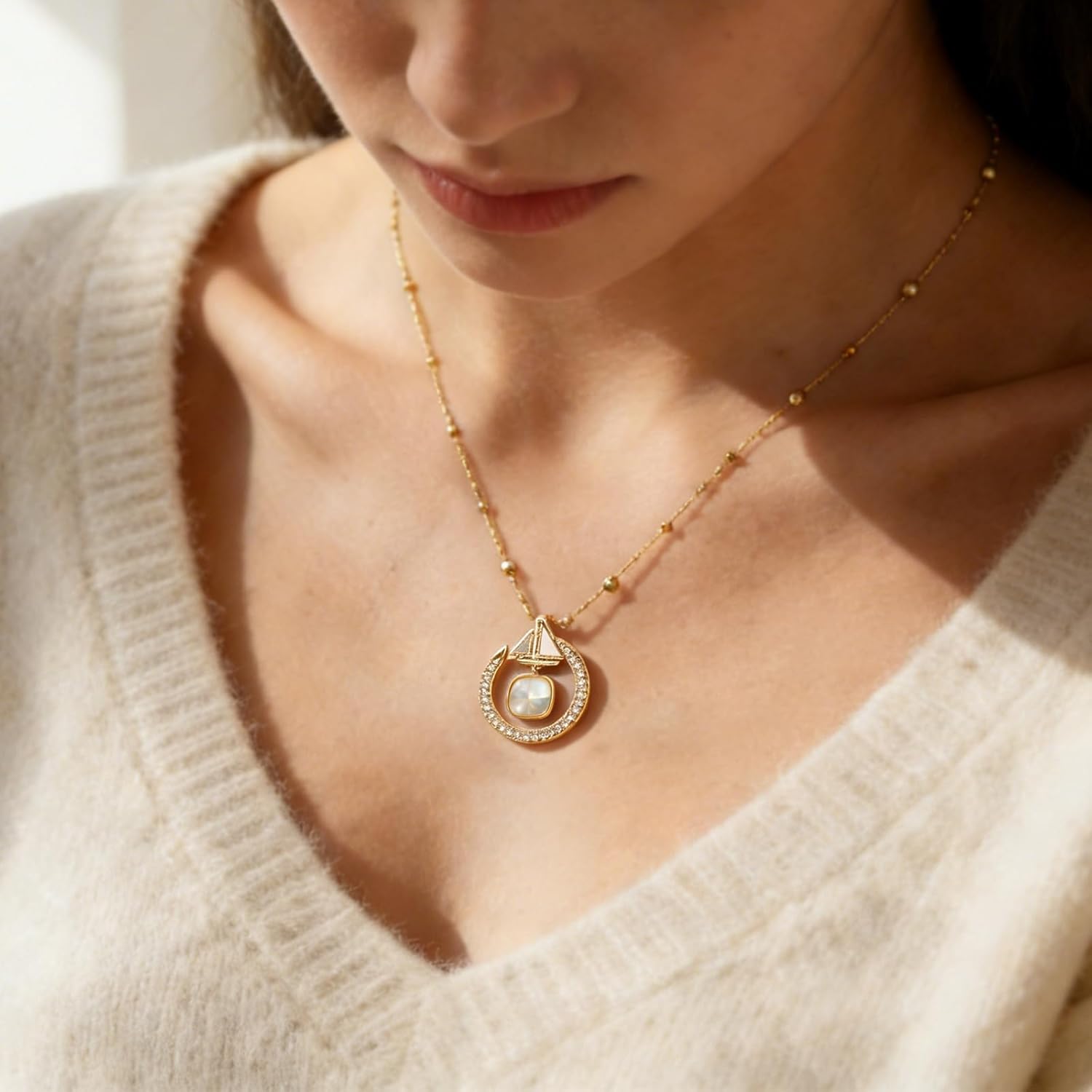 Gold Necklace for Women Sailboat 14K Gold-Plated Necklaces Dainty Chain with Sparkling Zirconia Crystal Pendant Stylish Personalized Gold Necklace Women's Gold Jewelry Perfect Birthday Gifts for Women - Image 2