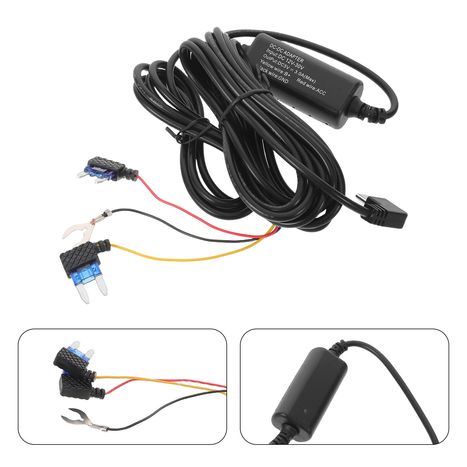 Kit Cablaggio per Dashcam Usb-c a 3 Core, Cavo di Alimentazione Acc per Auto Controllo Automatico, Compatibile Telecamera da Cruscotto, Alimentazione Stabile per Uso in Viaggio