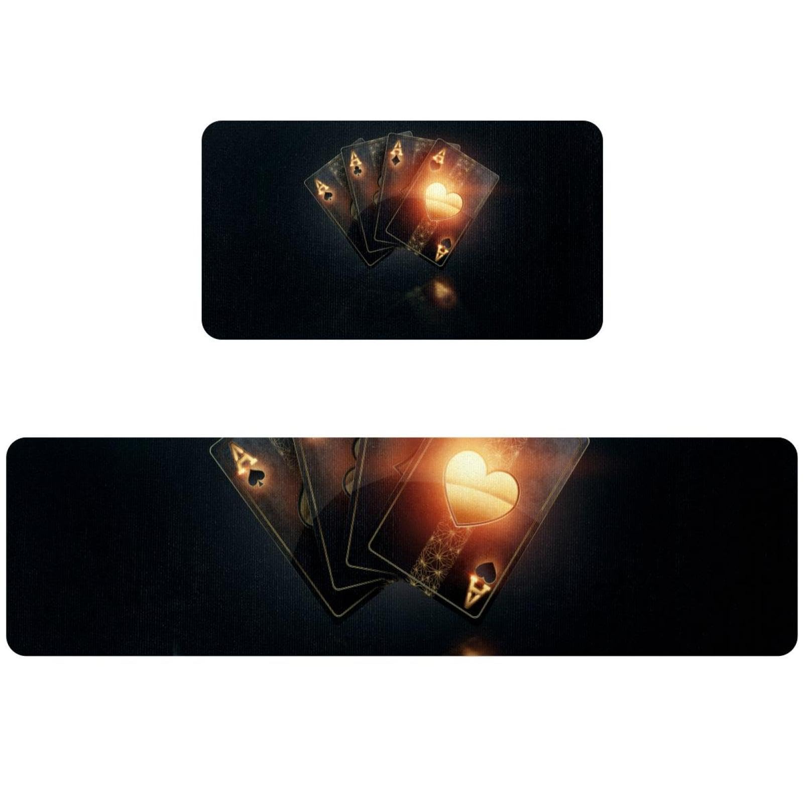 Tapis de cuisine motif cartes à jouer lot de 2 tapis de sol noir et doré lavables