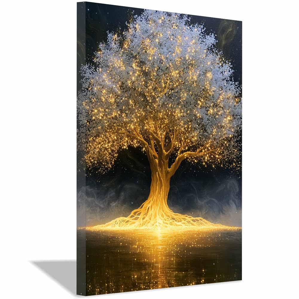 HOQIU Tree Wall Art Whitese line art tree artwork, home canvas prints, for Bathroom Living Room Bedroom(Multicolor)-60x80cm Framed