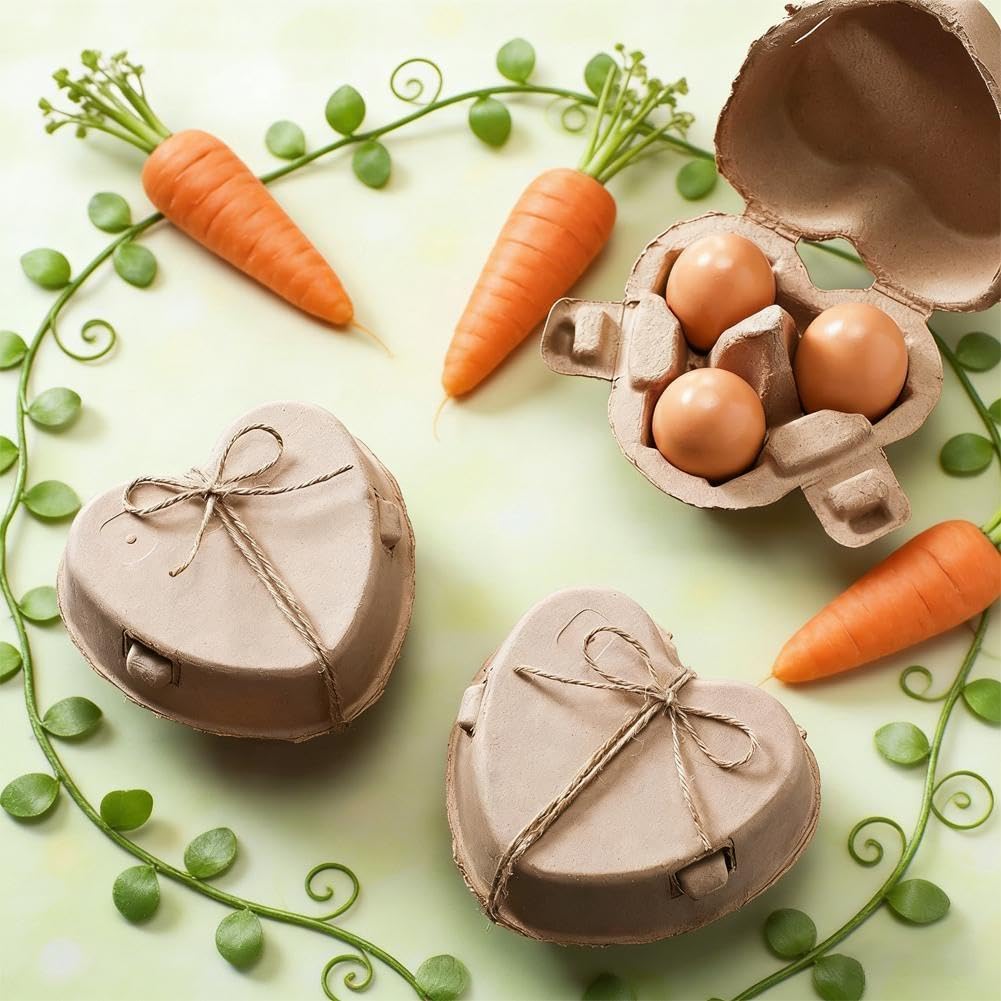 50 cajas de huevos en forma de corazón de Pascua, bandejas de papel de 4.7 pulgadas con cuerda para 3 huevos, cartón reutilizable para almacenamiento de huevos de gallina