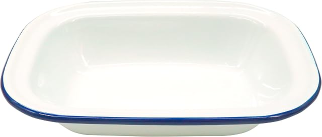 Zenker Enamel Large Pie Dish, Vintage Design, Suitable for Oven and Stove, Dishwasher Safe, Tray, Tin, Dimensions, 26x19.5x6cm, Colour, White, Blue, 687541