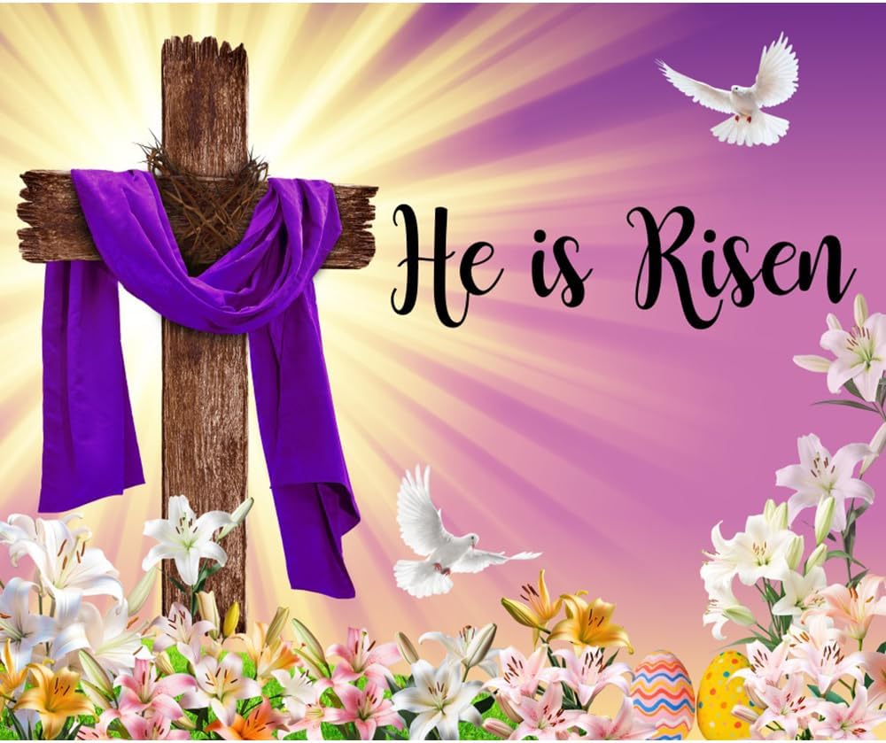 Easter Backdrop 10x10ft Resurrection of Jesus Decorations Banner He is Risen Photo Backdrop Pigeon Jesus Christ Cross Photography Background Religious Studio Props