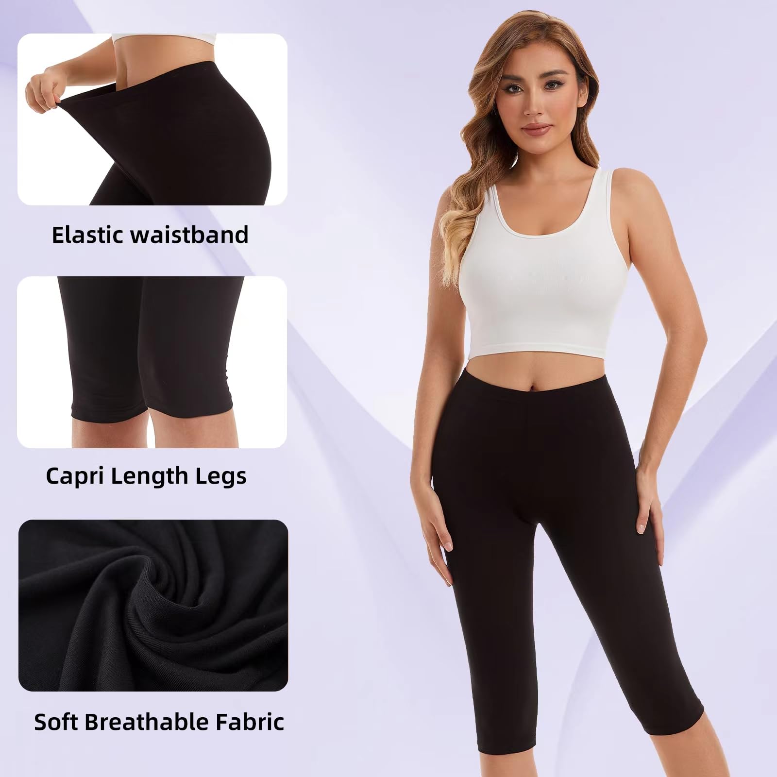 Vinconie Capri Legging Court Femme 3/4 Leggings Shorts sous Jupe Legging Short