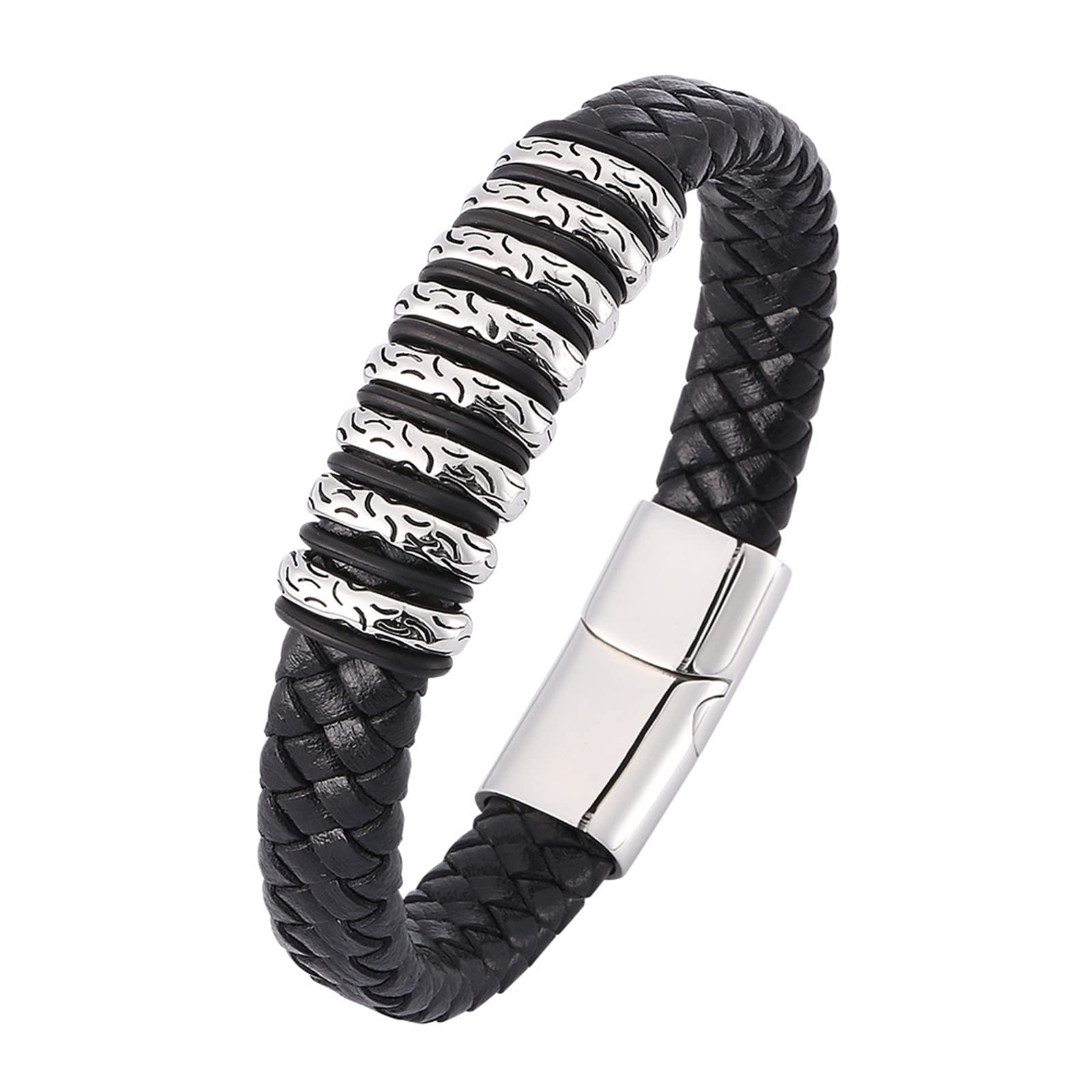 Armband Herren Gold，Geflochtenes Lederarmband Im Vintage-Stil Mit Magnetischer Schnalle Rostfreier Stahl Armband Herren