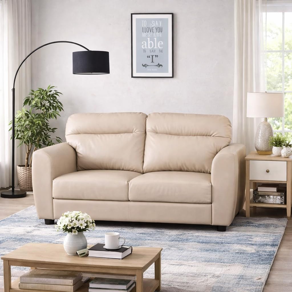 Torque Minetto 2 Seater Leatherette Sofa-Cream | Modern Designs Sofa 2 Seater | Premium Leatherette 2-Person Sofas Couches for Home Office Furniture Guest Room-image-49