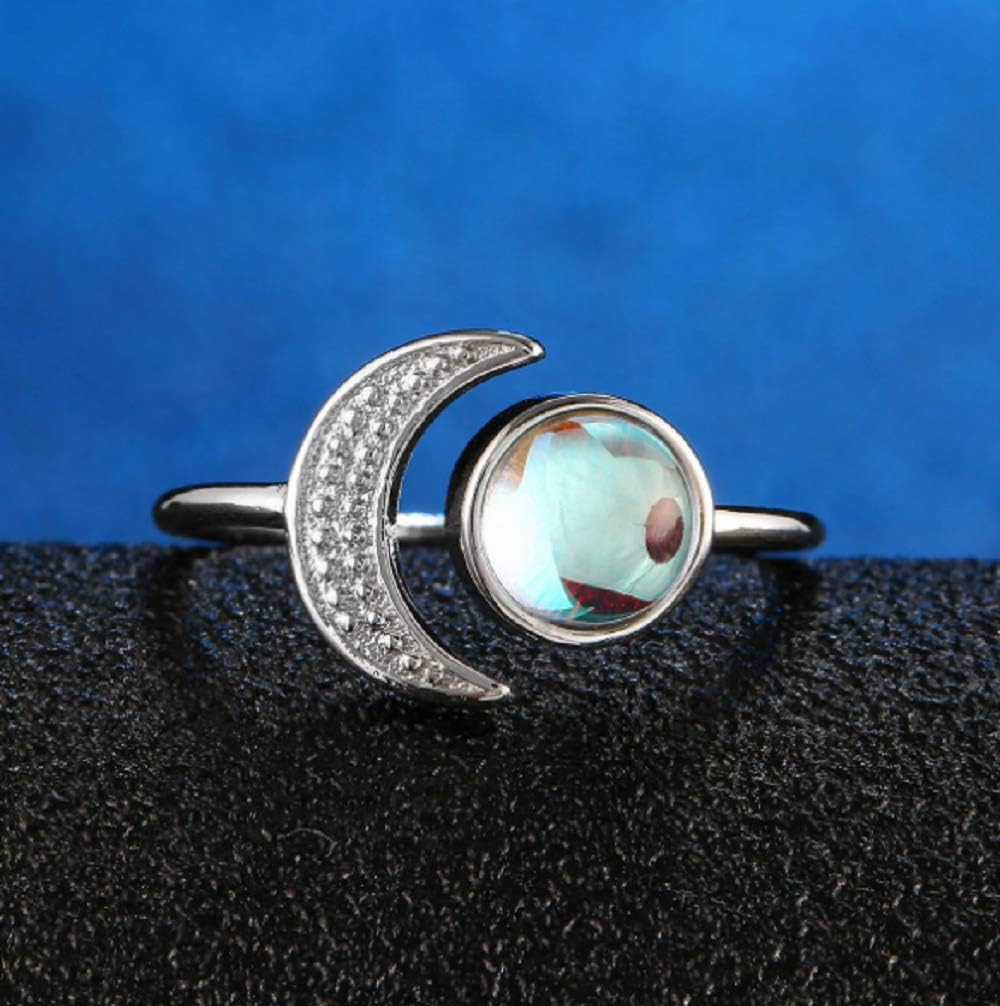 Lzz Fashion Lady 925 Sterling Silver Moonstone Gemstone Ring Sun Moon Gemstone Birthstone Ring Wedding Jewelry Size 6-10 (US code 7) image 3