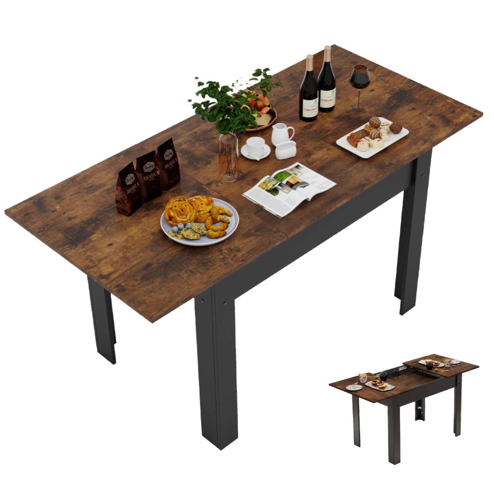 YU YUSING Table Salle à Manger Extensible 105-150cm 4 à 6 Personnes, Marron