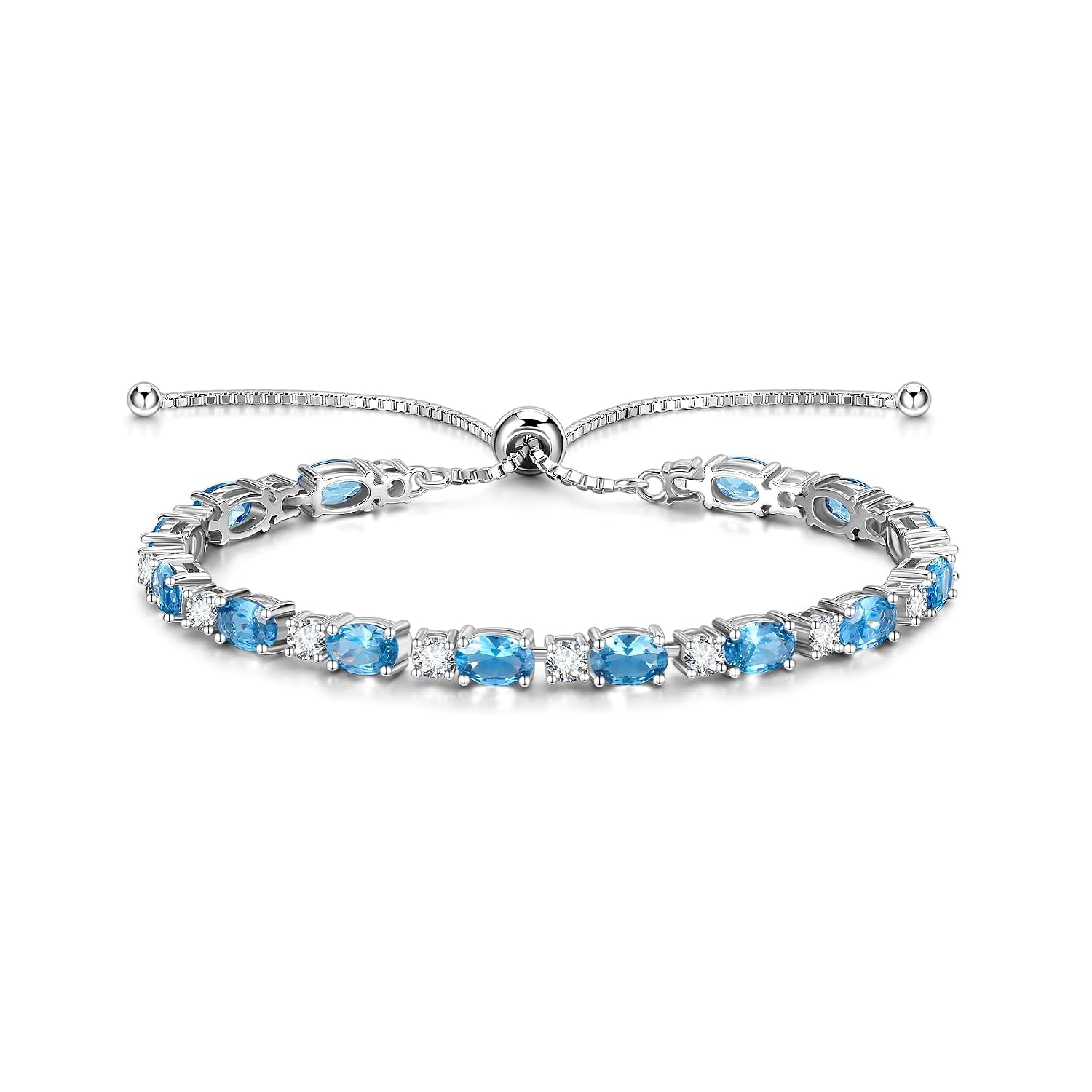 FANCIME Birthstone Tennis Bracelets Sterling Silver Bolo Tennis Bracelets Charm Fine Jewelry Birthday Gifts for Women Mom Wife Her