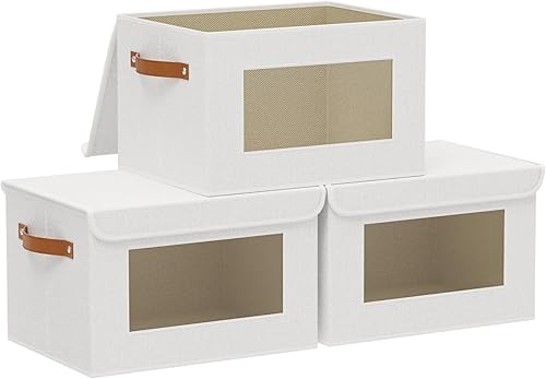 Miniatura 14 de Cajas de almacenamiento de tela, 13 x 9.1 x 7.9 pulgadas, cestas de manta para estantes con tapas, cubos con asas, cubos decorativos de lino para