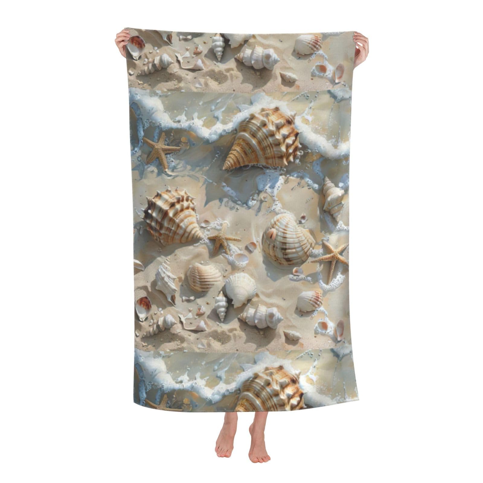 Cbaaghh Seashells Sand Print Adult Beach Towels,Beach & Pool Towel,Beach Towels,Towels For Camping