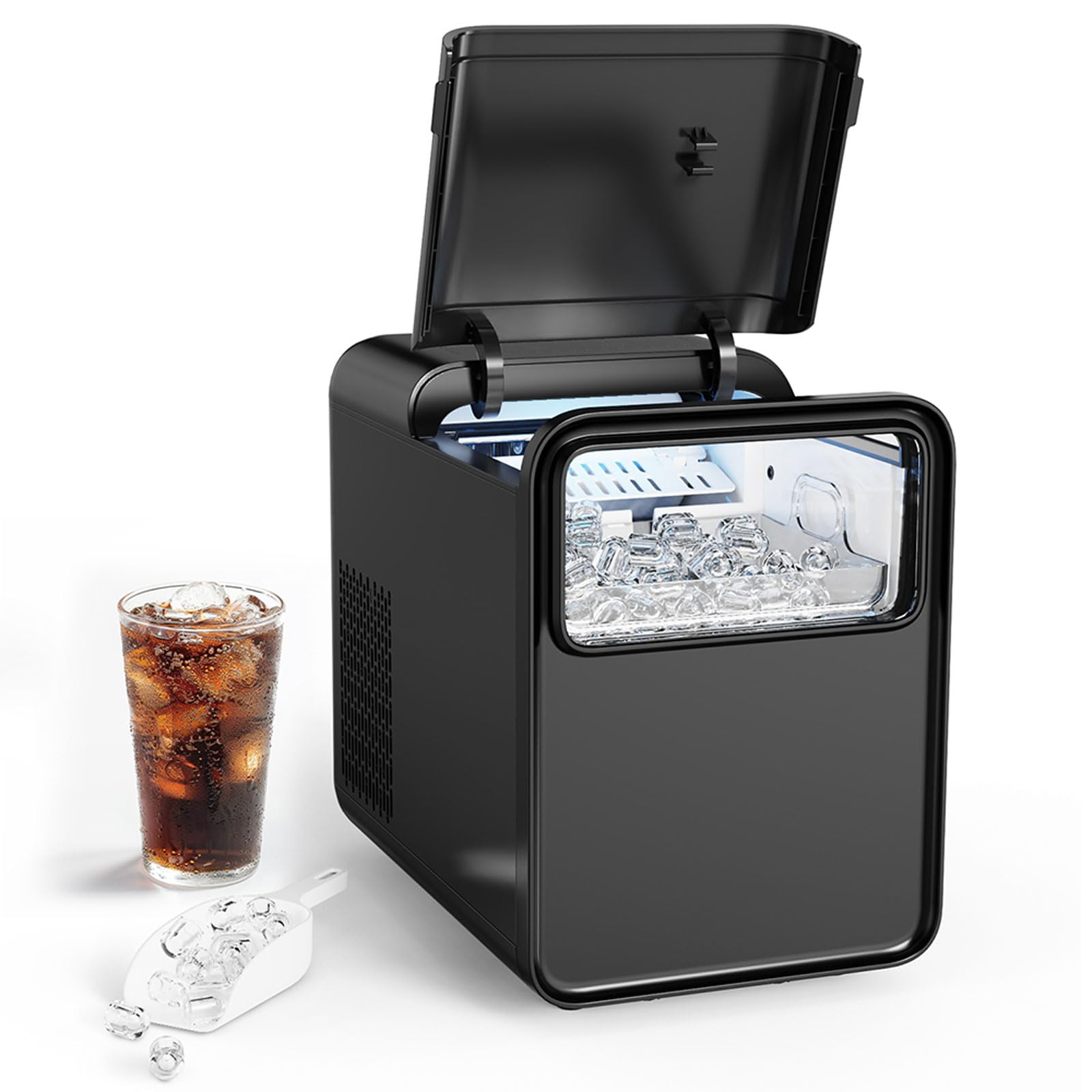 Máquina de Hielo de sobremesa de 220 V para el hogar, 12 kg/día, Totalmente automática, con Ajuste de tamaño de 2 Niveles, Ideal para Sala de Estar y Oficina.