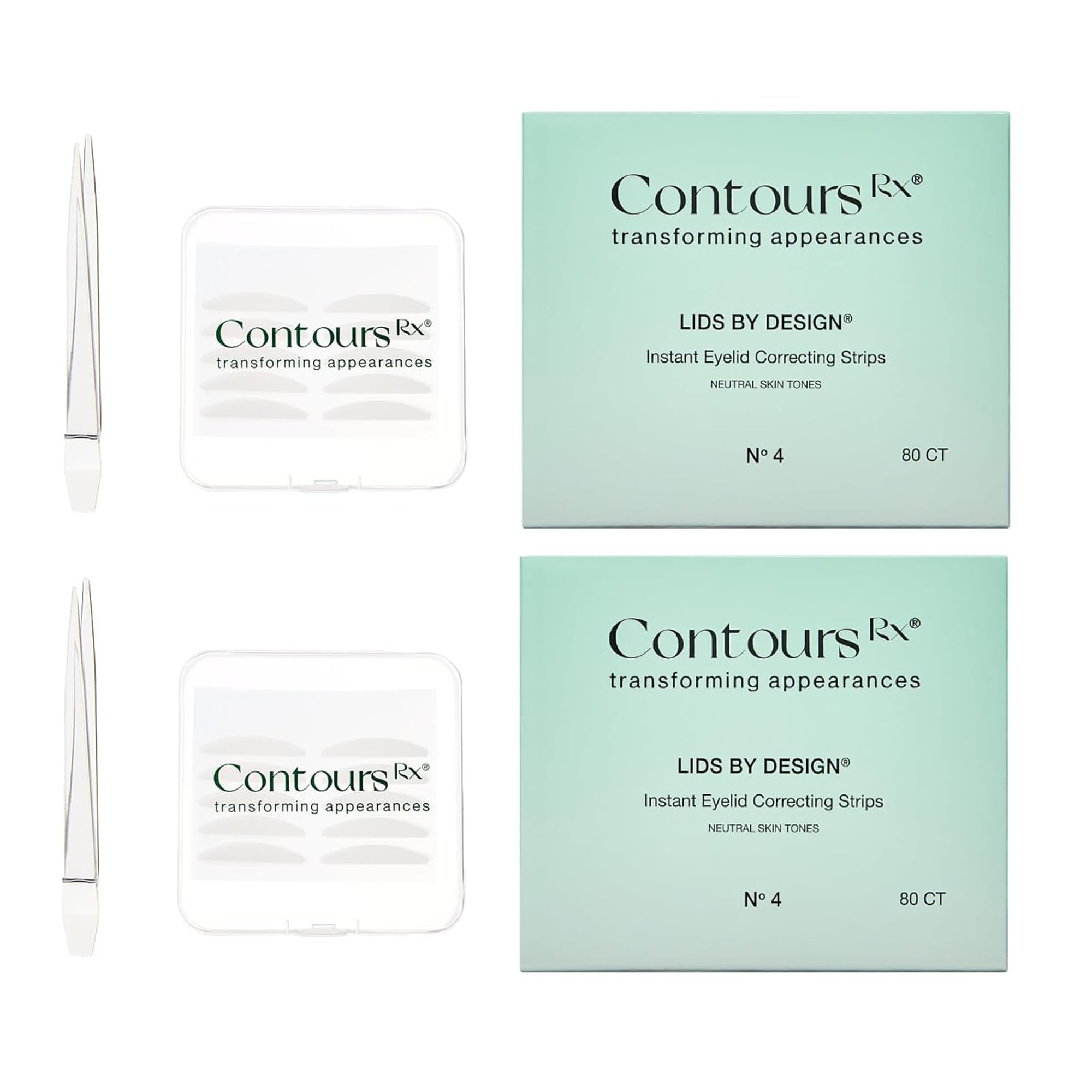 Contours Rx Lids by Design Eyelid Lift Strips with Travel Case and Tweezers - Invisible Eyelid Tape for Hooded Eyes - a Youthful-Looking Appearance - 2 Pack - 160 CT (4mm (Pack of 2))