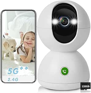 ANGIEHAIE 5GHz & 2.4GHz Indoor Security Camera Wireless,Pet Camera for Home Security for Baby/Cat/Dog, 7/24 Motion Tracking,Spotlight & Siren Alarm,One Click to Call (128GB Included) asin的图片