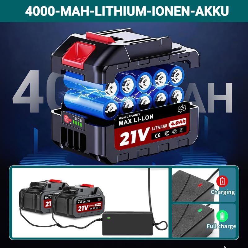 Rasentrimmer mit Akku 21V, 4 in 1 Akku Rasentrimmer für Makita Akkus, Rasentrimmer mit Unkrautbürste, Freischneider & Motorsense inkl.TAP-N'-GO Fadenkopf, 2 X 4.0Ah Akkus, 750W Bürstenloser Motor 5