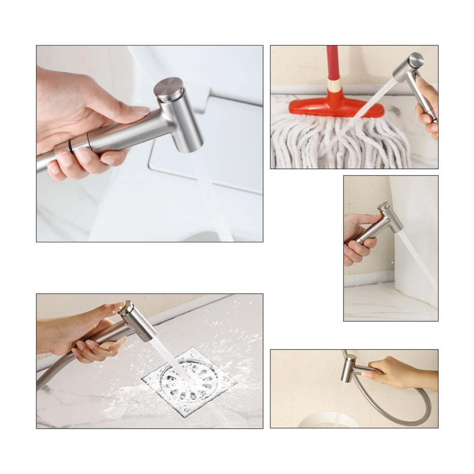 Kit De Rociador De Bidé Latón Ducha Bidet WC con Manguera Ducha Higienica Portatil Montaje En Pared Orificio Único,Níquel Cepillado