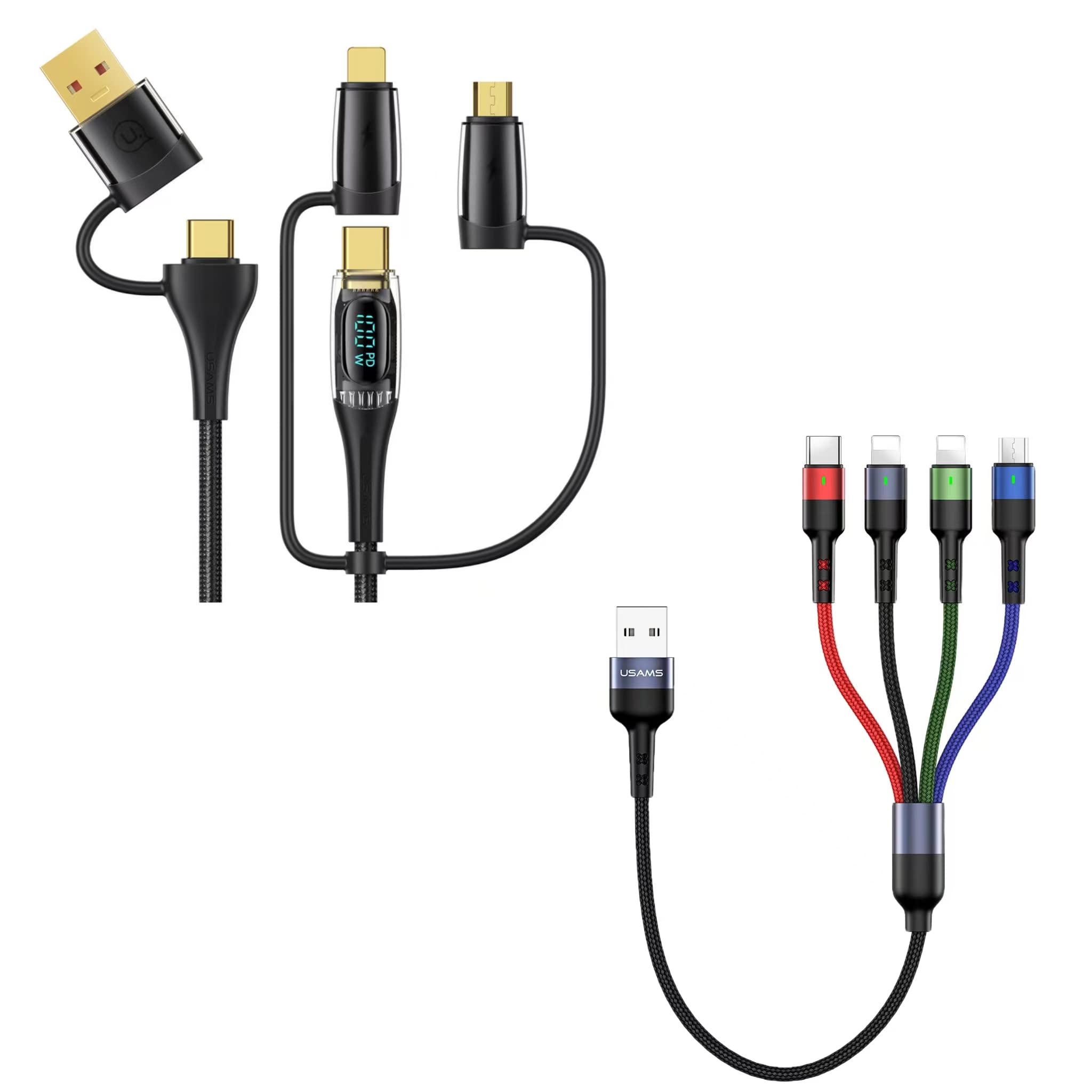 YOUSAMS PD 100W 4FT 5-in-1 Charging Cable + 2Pack 1FT 4 in 1 USB Charge Cord