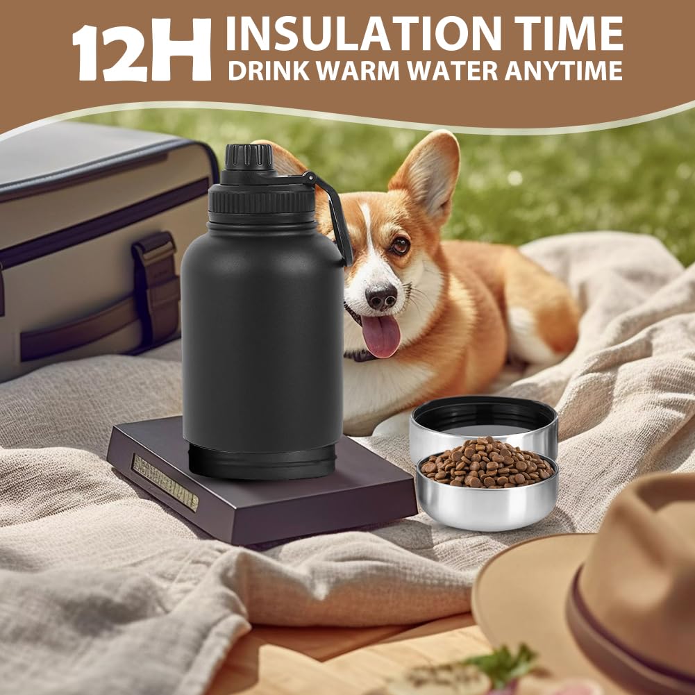 Gourde pour chien - Pour les déplacements - 950 ml - 4 en 1 - Avec gamelle d'eau et gamelle - Bouteille d'eau isolée en acier inoxydable - Sans BPA - Accessoire pour chien - Pour voyage, randonnée