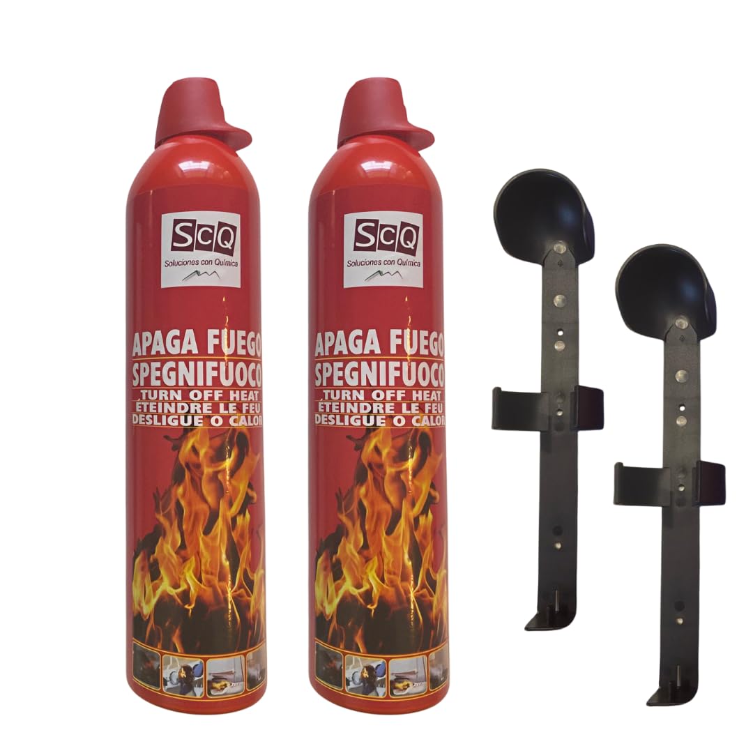 Mini extintor de incendios I extintor aerosol para casa coche apaga fuegos mini extintor para cocina camping camper Hogar spray extintor protección incendios en Cualquier Lugar I 2x500ml con soporte