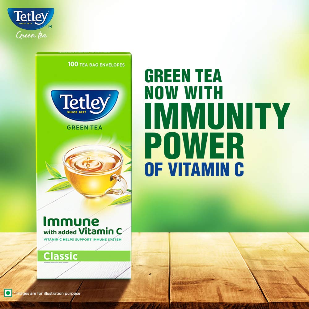 Tetley Green Tea, Regular, 100 Tea Bags, 140 Grams, Pack of 1 2
