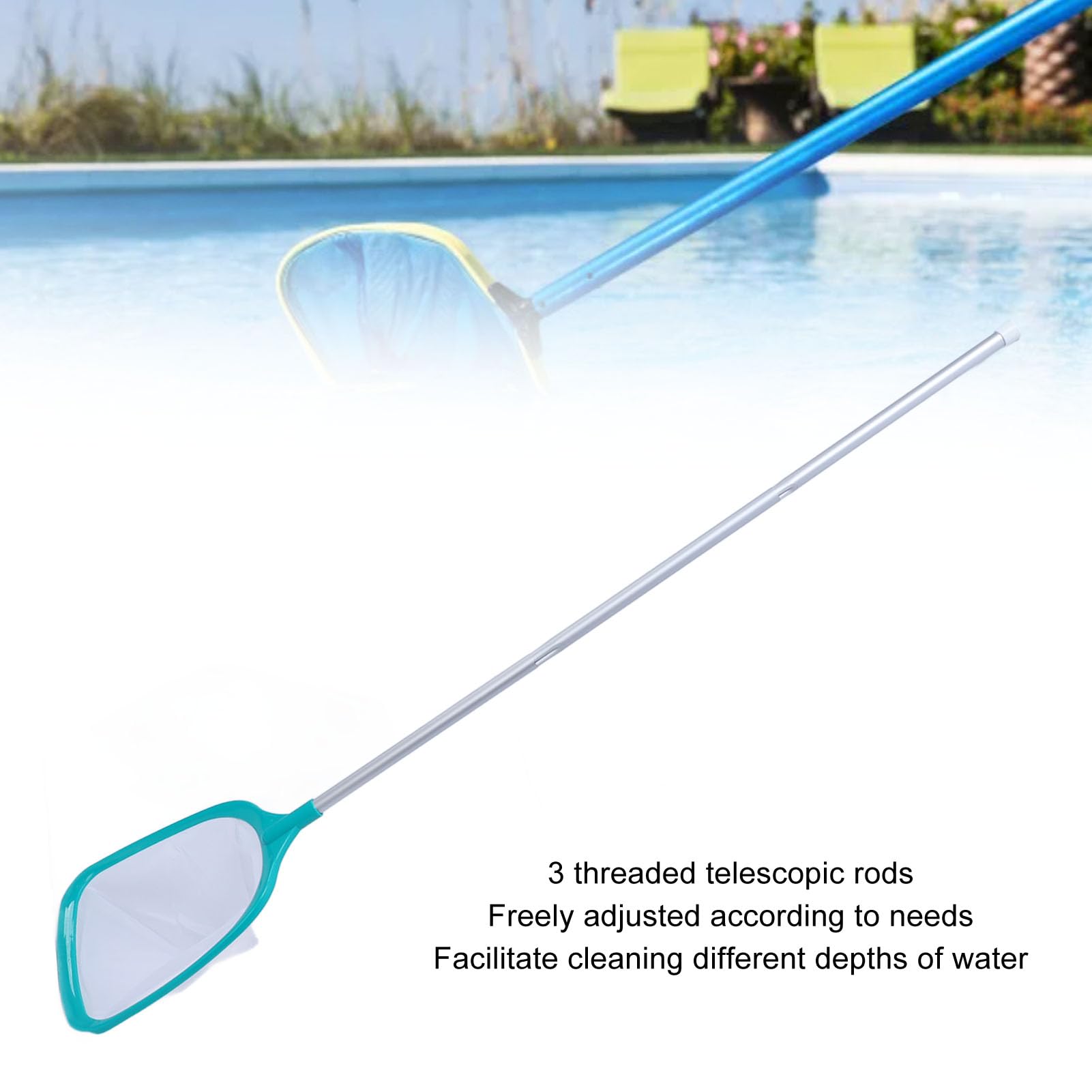 Épuisette de piscine avec manche télescopique à 3 sections variables pour une efficacité efficace des piscines, des étangs et des plans d'eau