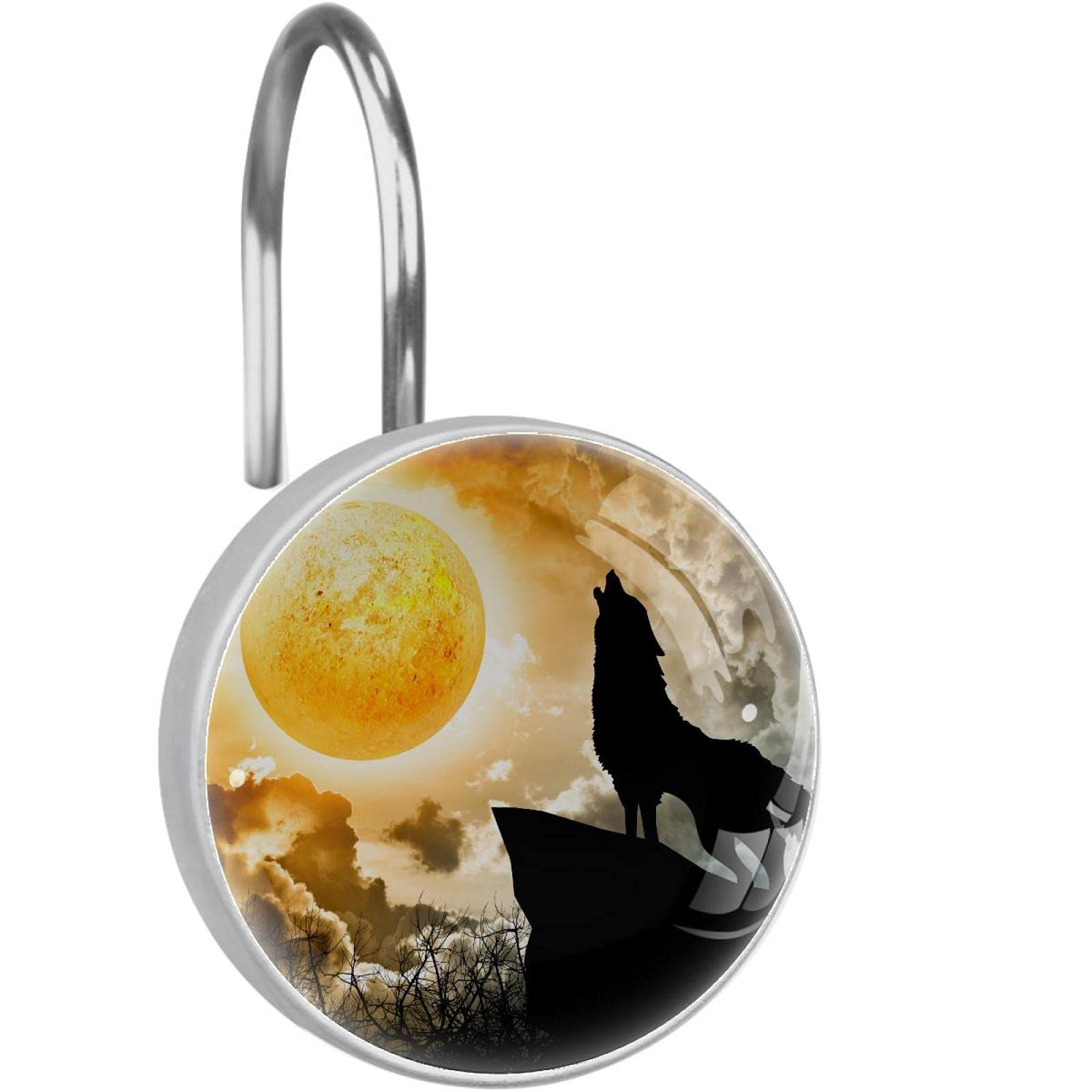 Crochets de rideau de douche anti-blocage en acier inoxydable et cristal transparent motif loup
