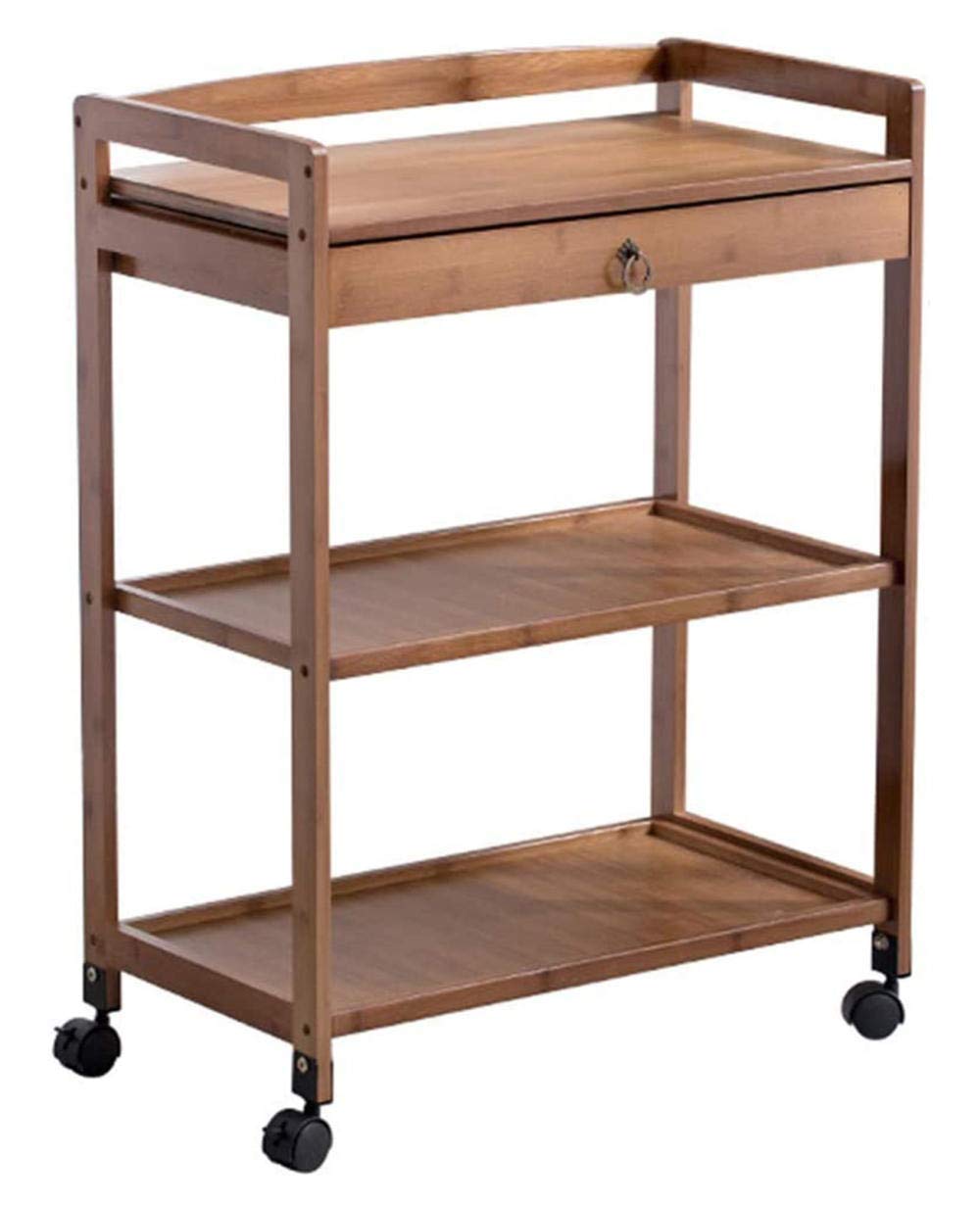 Carrito de Servicio de Madera de bambú con cajones y Ruedas para Almacenamiento en la Cocina. Carrito para Buffet.