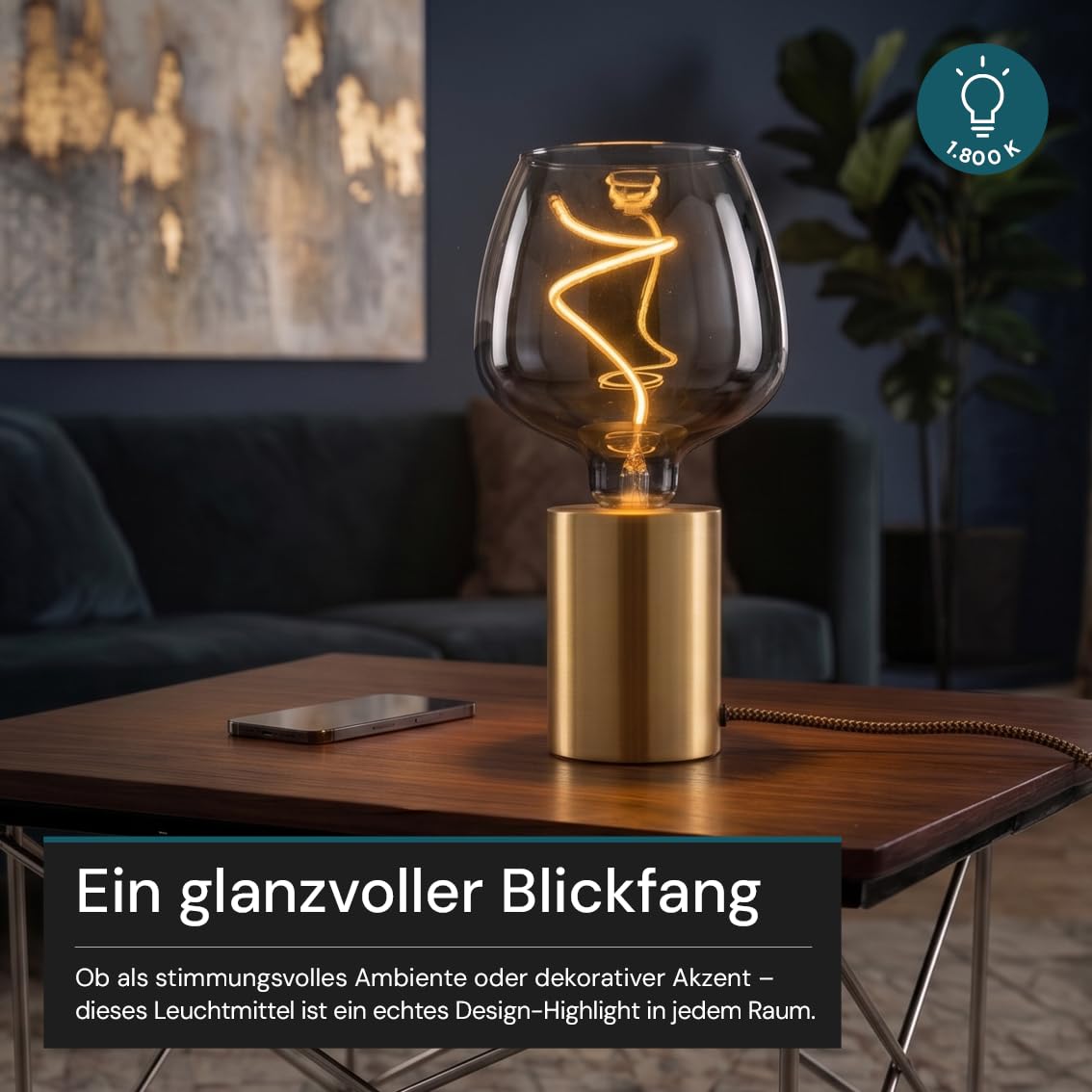LUXULA E27 LED Vintage Glühbirne XL Leuchtmittel, Weinglas Smoke, 4 Stück | Retro Glühbirne E27, Filament Leuchtmittel dimmbar, Vintage Deko Lampe, 4W, 200lm, 1800K warmweiß, Smoke Glas, Ø123x163mm